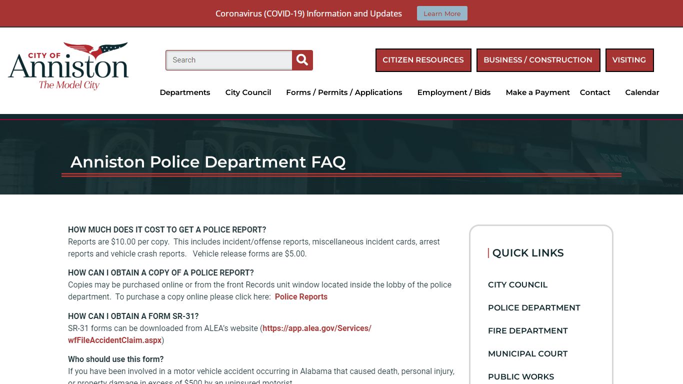 Anniston Police Department FAQ - The City of Anniston